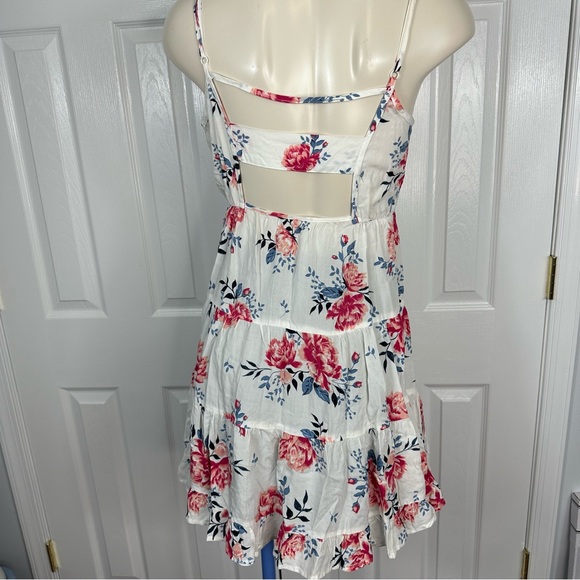 COTTON ON dress FLORAL off white MINI DRESS pink blue open back casual FLIRTY XS - Picture 4 of 7